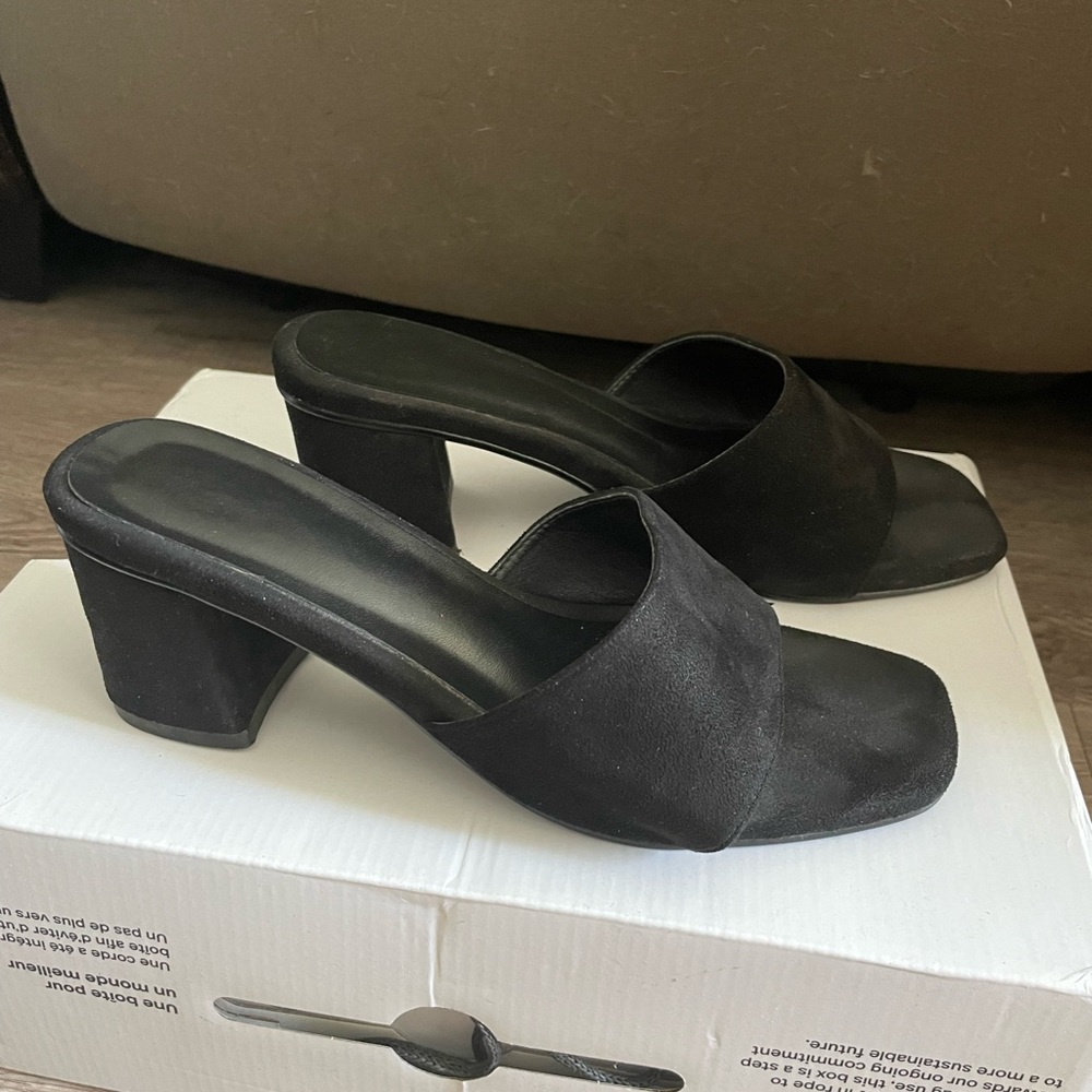 Black Suede Mules with Block heels